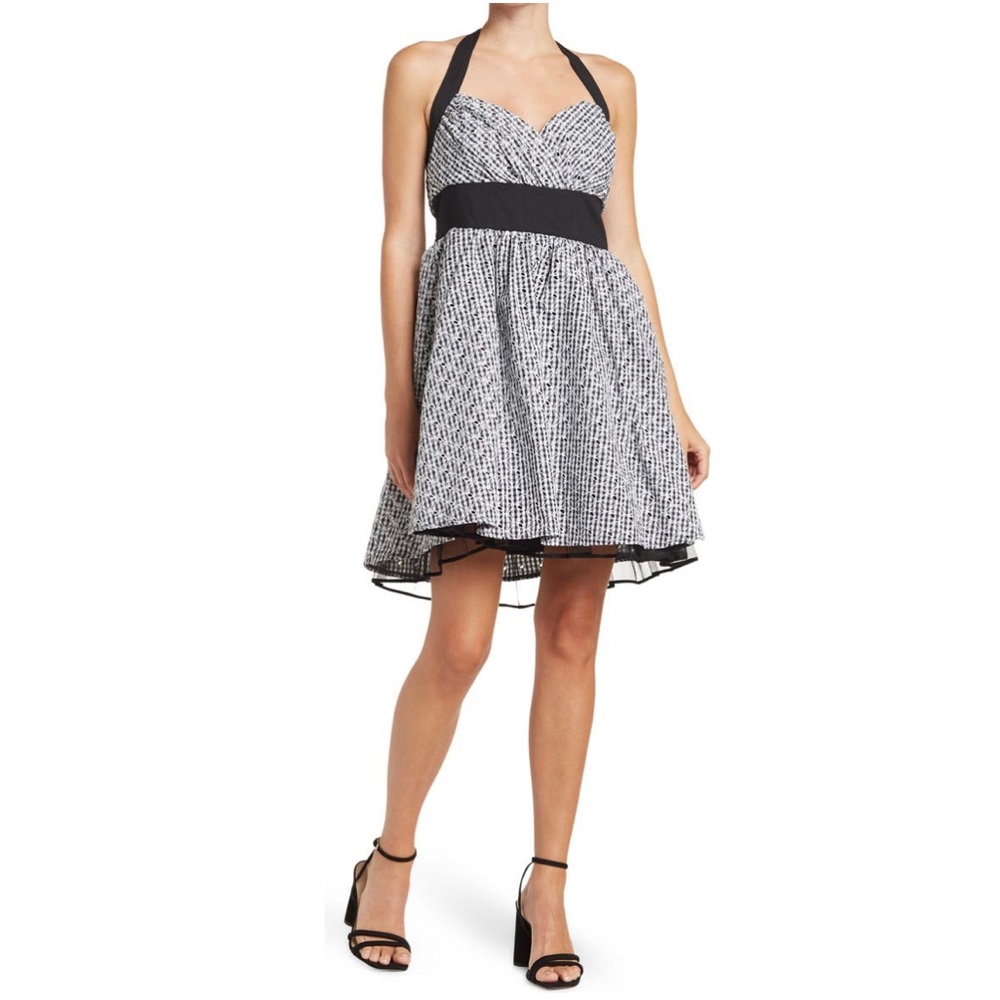 Betsey Johnson Gingham Halter Fit & Flare Dress, Black/White Size M NEW w/Tag